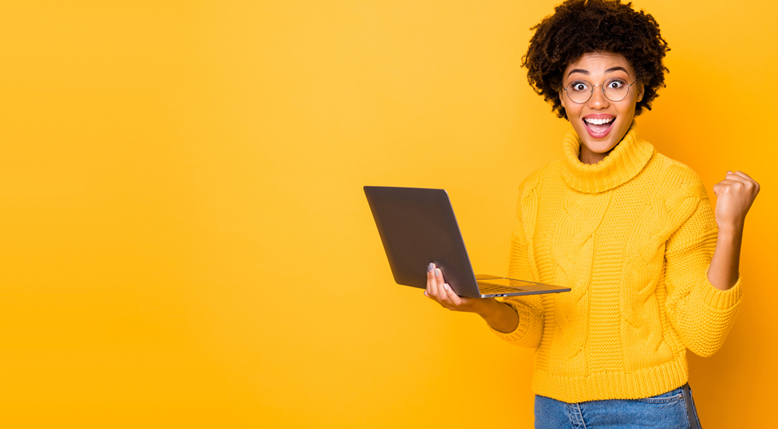 Woman holding a laptop